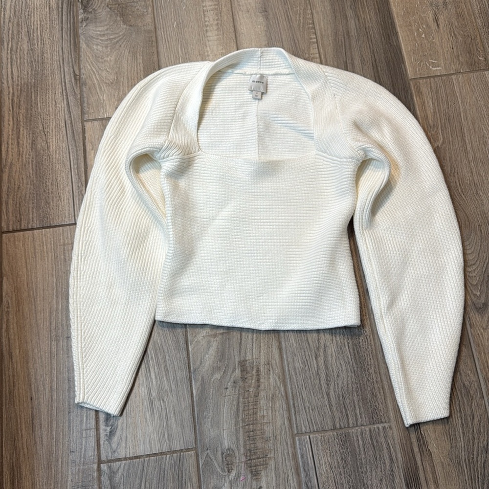 Anthropologie Maeve Square-Neck Wide Sleeve Sweater Ivory Size Small - Picture 4 of 11
